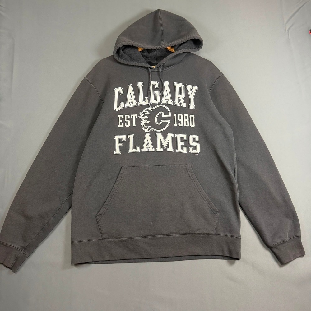Authentic Retro Sport Calgary Flames Graphic Hoodie Charcoal Men's Medium M
